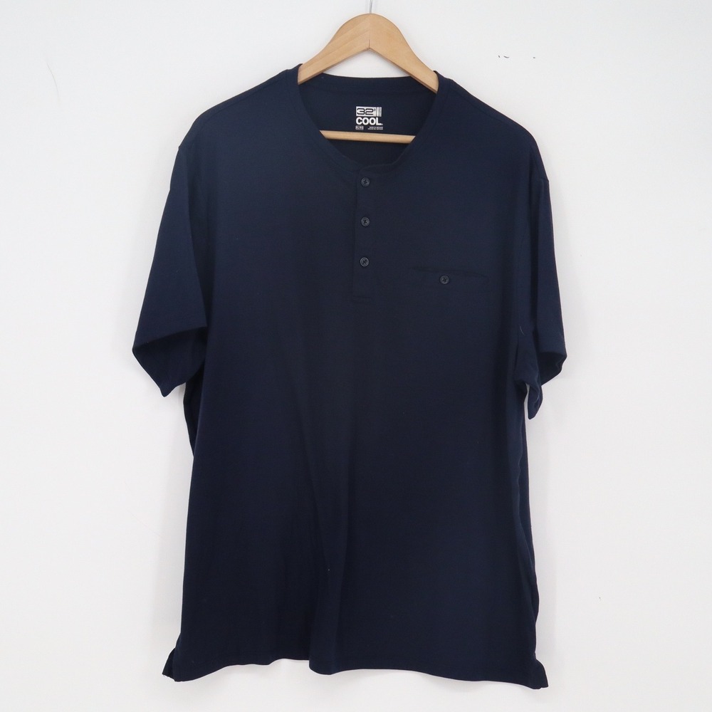 32 Degrees Henley Shirt Mens XL Short Sleeve Navy Blue Pocket Excellent